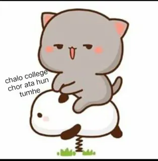 🏍 chalo college chor ata hun tumhe cartoon, cute, animals, college, peach cat whatsapp sticker