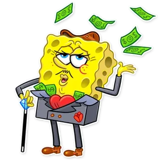💰 Spongebob Squarepants สพันจ์บ็อบ, เงิน, การ์ตูน, สติกเกอร์ telegram sticker