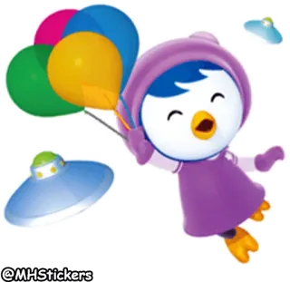 🎈 @MHStickers การ์ตูน, เพนกวิน, ลูกโป่ง, สีม่วง, บิน, ยานอวกาศ telegram sticker