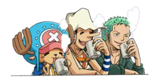 🍺 Tony Tony Chopper, Usopp, Zoro One Piece anime, cartoon, drinking, friends, characters telegram sticker