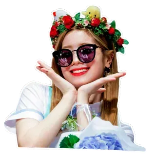 🤗 Dahyun kpop, dahyun, twice, idol, kacamata hitam, mahkota bunga, imut telegram sticker