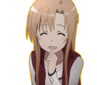 😂 Asuna Yuuki Sword Art Online anime, personaje, dibujo animado, sonriendo, rubia, chica, retrato telegram sticker