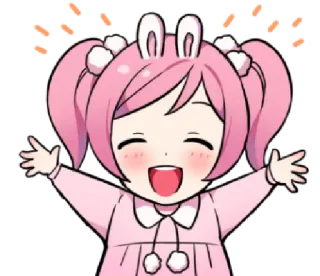 🤗 аниме, милый, девушка, каваи, мультфильм, розовый, кролик telegram sticker