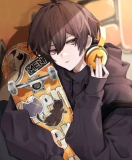 🎧 MENO Skateboard, Anime, Anak laki-laki, Headphone, Kucing, Hoodie telegram sticker