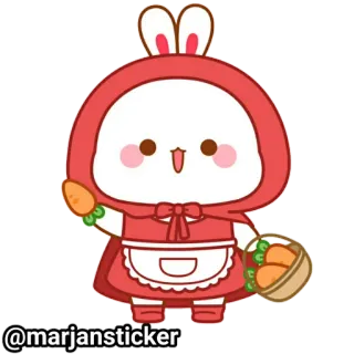 ❤️ @marjansticker милый, зайчик, кролик, мультфильм, красная шапочка, морковь, корзина telegram sticker