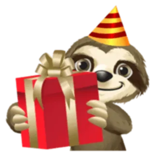🎁 bicho-preguiça, aniversário, presente, celebração, festa, animal, desenho animado, festivo whatsapp sticker