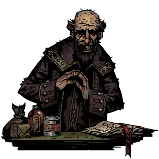 💰 darkest dungeon, kupiec, aptekarz, gra wideo, fantasy, stary człowiek whatsapp sticker