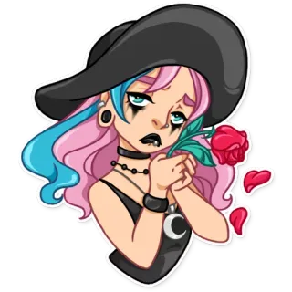 😔 Goth, Emo, Rose, Cartoon, Mädchen, Mode, Illustration, Figur telegram sticker