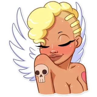 😊 Купидон, Ангел, Тату череп, Тату сердце, Мультфильм, Наклейка telegram sticker