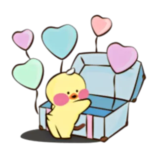 🐥 cute, duck, hearts, treasure chest, cartoon, sticker telegram sticker