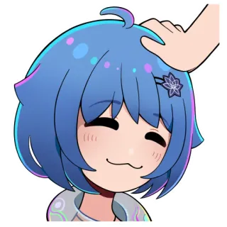 😊 anime, chica, palmadita en la cabeza, linda, kawaii, pelo azul, sonriendo whatsapp sticker