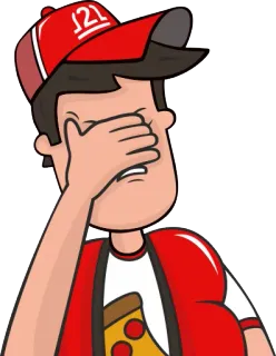 😬 homem, pizza, facepalm, decepção, entrega de pizza, desenho animado, adesivo telegram sticker