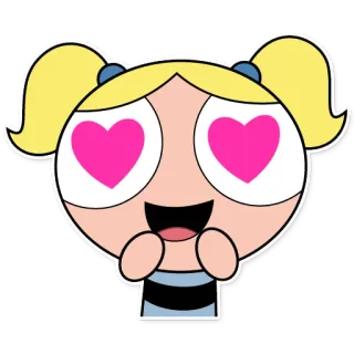 😍 Bubbles Powerpuff Girls cartone animato, ragazza, amore, occhi a cuore, carino telegram sticker