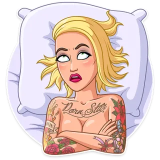 🙄 Porn Star donna, bionda, tatuaggio, ragazza, letto telegram sticker
