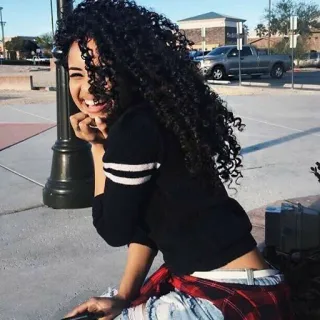😊 woman, curly hair, portrait, smiling, casual, fashion telegram sticker