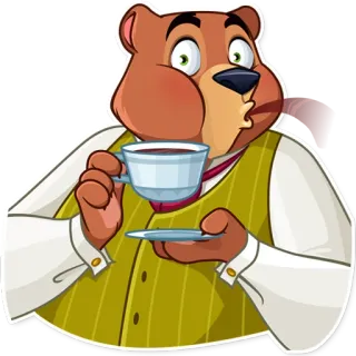 😮 หมี, การ์ตูน, ชา, ถ้วย, เครื่องดื่ม, สัตว์, ตัวละคร, ภาพประกอบ telegram sticker