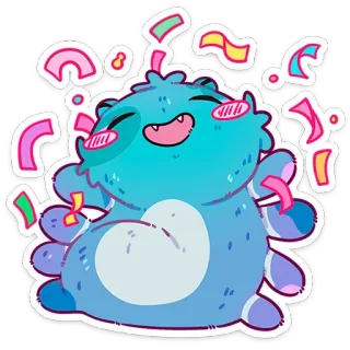 🥳 卡通, 可爱, 怪物, 快乐, 彩带, 蓝色 telegram sticker