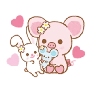 💕 lindo, animales, conejo, cerdo, ratón, kawaii, corazones, amistad telegram sticker