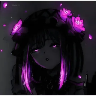 🌸 Anime Mädchen, Lila, Rosen, Dunkel, Gothic, Süß, Mädchen, Anime telegram sticker