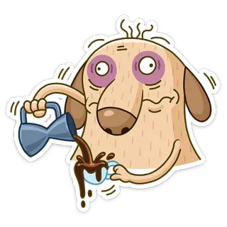 ☕ dog, coffee, tired, sleepy, cartoon, exhausted telegram sticker