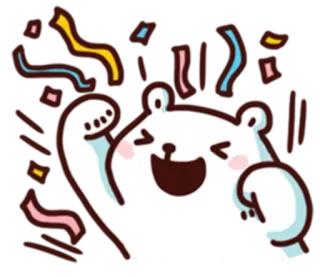 😃 celebração, urso, fofo, desenho animado, confete, feliz whatsapp sticker