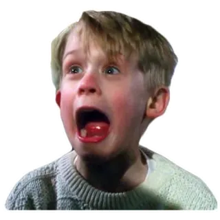 😱 Kevin McCallister Home Alone asustado, impactado, sorprendido, niño, gritando, cara, expresión, película whatsapp sticker