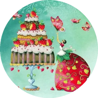 🎂 蛋糕, 草莓, 蝴蝶, 连衣裙, 女人, 甜点 telegram sticker