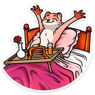 ☺️ frog, breakfast, bed, morning, pancakes, cartoon, cute, happy telegram sticker