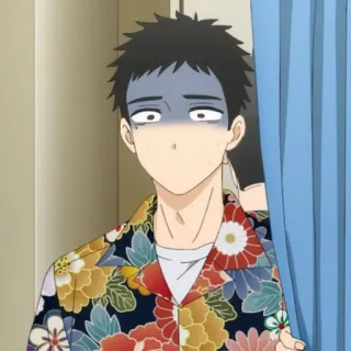 😰 Anime, geschockt, Blumenhemd, männlich, nervös telegram sticker