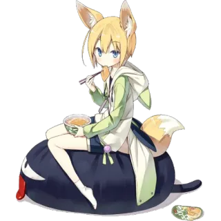 🍜 Anime, Fille renard, Kawaii, Mignon, Nourriture, Ramen telegram sticker