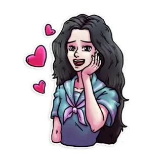 😍 การ์ตูน, ผู้หญิง, หัวใจ, ความรัก, ผู้หญิง, อนิเมะ whatsapp sticker