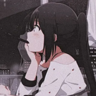 🙂 Anime, Cô gái, Cảnh thành phố, Đêm, Tóc đuôi ngựa, Hình minh họa telegram sticker