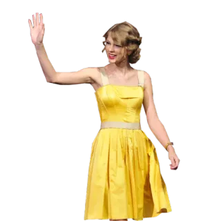 👋 Taylor Swift Chanteur, Pop star, Célébrité, Robe jaune, Signe de la main, Femme, Artiste telegram sticker