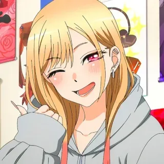 😉 Marin Kitagawa My Dress-Up Darling Anime, Mädchen, Blond, Zwinkern, Lächeln, Süß telegram sticker