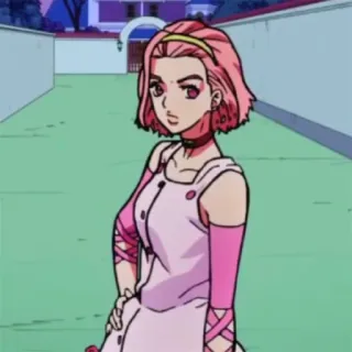 🍡 Yukako Yamagishi JoJo's Bizarre Adventure Anime, Charakter, Pinke Haare, Mode, Cartoon, Illustration telegram sticker