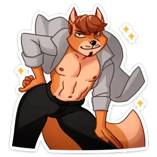 😏 cartoon, fox, animal, shirtless, sparkle, posing whatsapp sticker