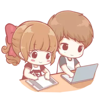 🙂 cartoon, couple, drawing, laptop, cute telegram sticker