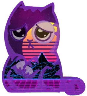 🥺 고양이, 동물, 베이퍼웨이브, 신스웨이브, 슬픈, 보라색, 기하학적 telegram sticker