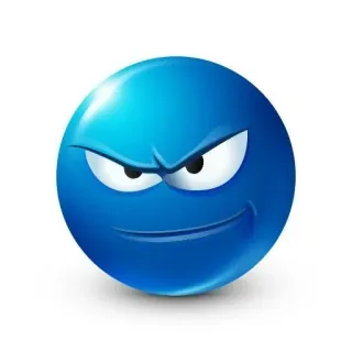 🌟 emoji, biru, smiley, wajah, jahat, seringai telegram sticker