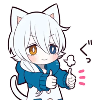 👍 ぐっ Anime, Kat, Kawaii, Duim omhoog, Goedkeuring whatsapp sticker