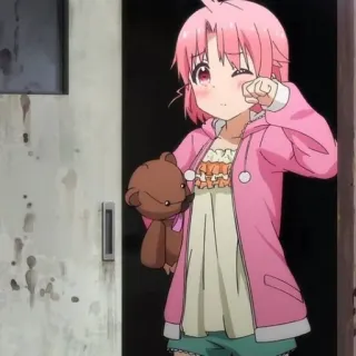 🤍 Anime, Dziewczyna, Pluszowy miś, Różowe włosy, Słodkie, Kawaii telegram sticker
