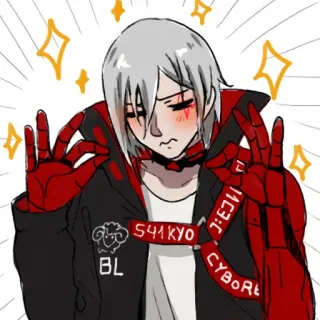 ☺️ 541KYO Anime, Chico, Cyborg, Rojo, Negro, Brillos, Arte digital telegram sticker