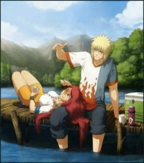 ❤️ Minato Namikaze, Kushina Uzumaki Naruto อนิเมะ, นารูโตะ, มินาโตะ, คุชินะ, คู่รัก, ความรัก, ชายหาด, การ์ตูน telegram sticker