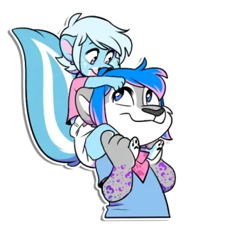 👶 Furry, Stinkdier, Huckepack, Schattig, Dier, Cartoon whatsapp sticker