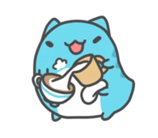 ☕ 스티커, 고양이, 음료, 귀여운, 파란색, 카와이 telegram sticker