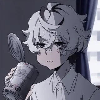 😑 animé, garçon, canette, manger, sombre, portrait telegram sticker