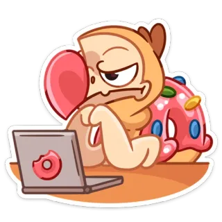 😡 Cartone animato, Ciambella, Laptop, Carino, Personaggio, Cibo whatsapp sticker