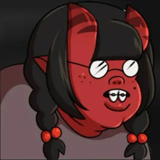 🤓 démon, lunettes, nattes, dessin animé, personnage telegram sticker