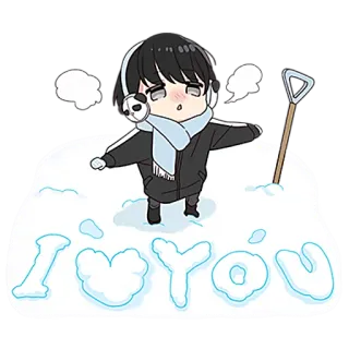 ❤️ I Love You amour, neige, hiver, dessin animé, pelle, mignon telegram sticker