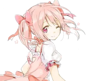 😉 Madoka Kaname Puella Magi Madoka Magica Anime, Manga, Magical Girl, Pelo Rosa, Lindo, Chica Anime, Ilustración, Kawaii telegram sticker
